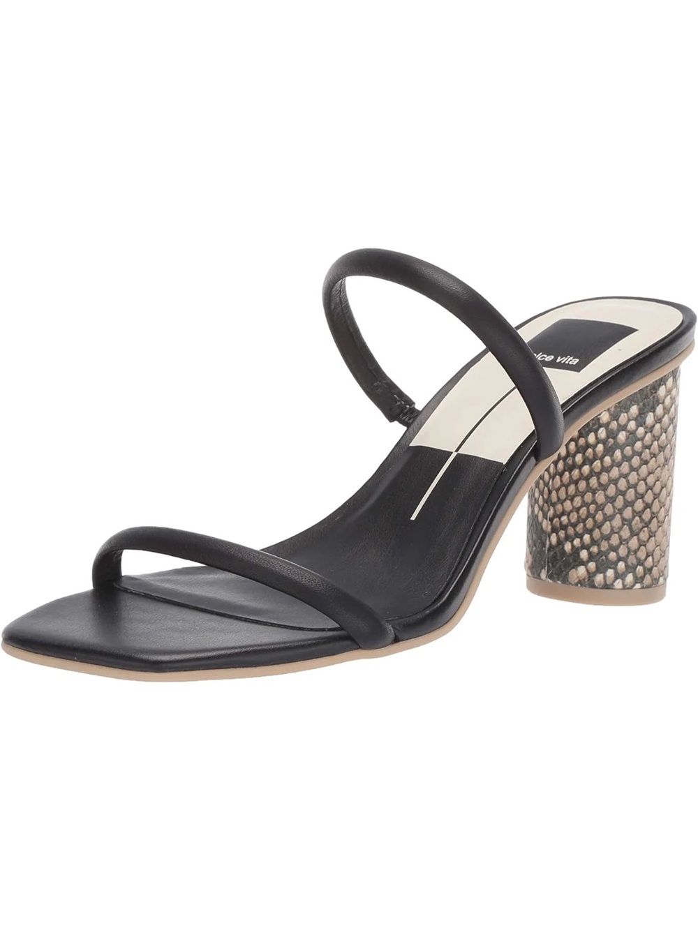 Dolce Vita Black Minimalist Double-Strap Square-Toe Heels